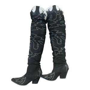 This is a pair of Cape Robbin Kelsey-21 black over-the-knee western boots